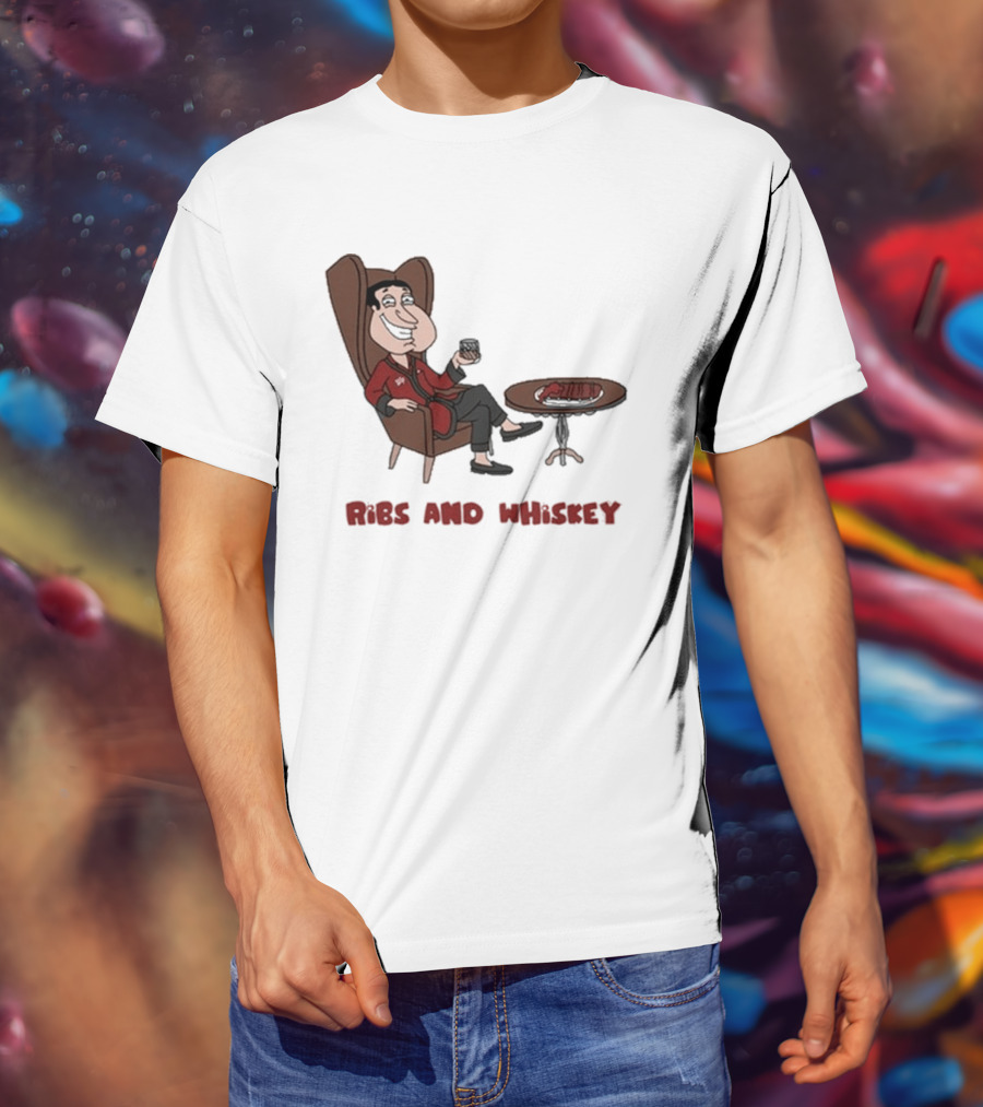 Ribs And Whiskey Cartoon Character With Drink T-Shirt