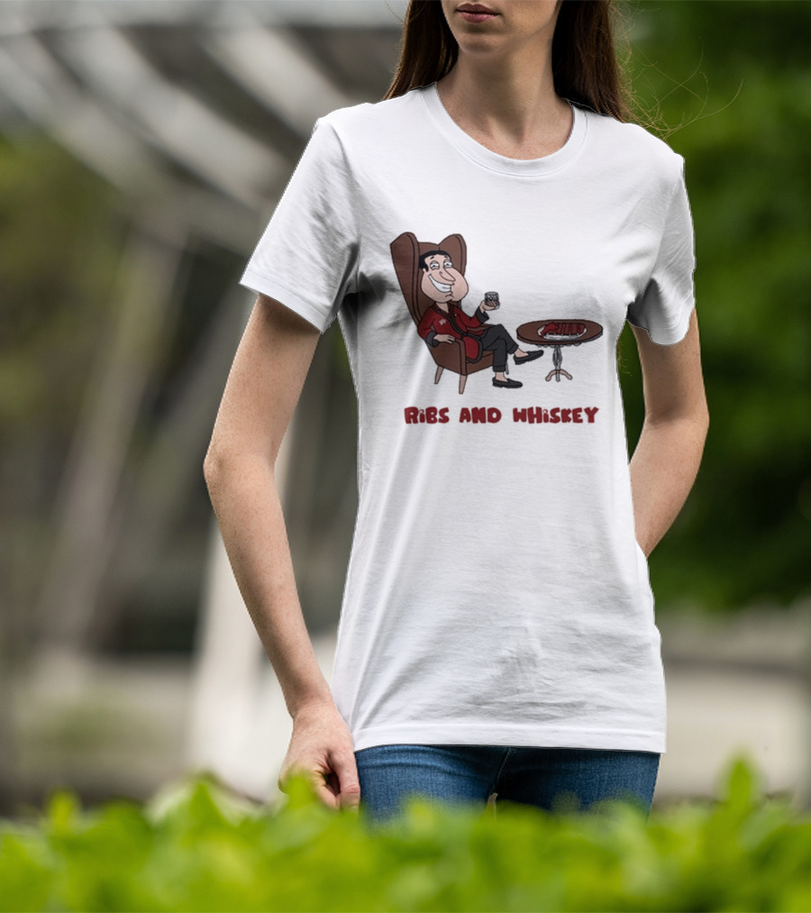 Ribs And Whiskey Cartoon Character With Drink T-Shirt