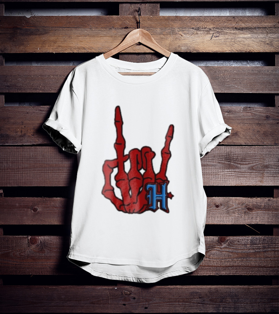 Red Skeleton Hand Sign With Blue H T-Shirt