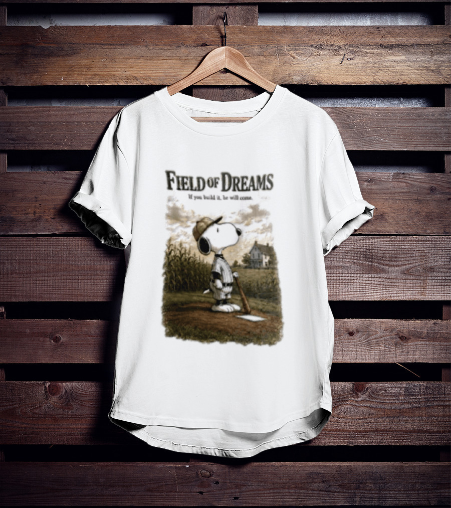 Snoopy Field Of Dreams If You Build It He Will Come Baseball Scene T-Shirt