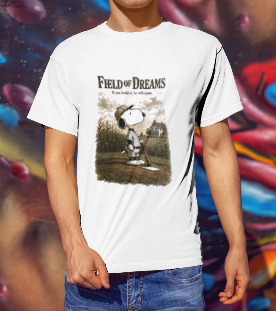 Snoopy Field Of Dreams If You Build It He Will Come Baseball Scene T-Shirt