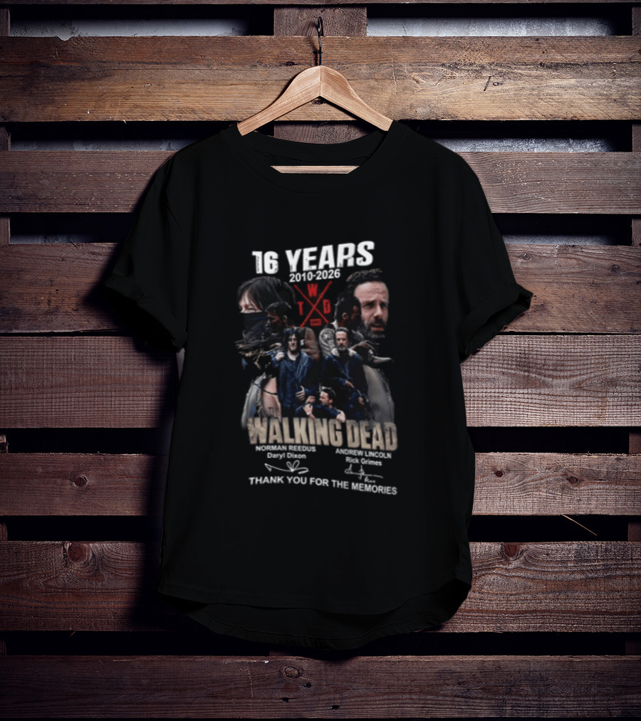 16 Years 2010 2026 The Walking Dead Daryl And Rick Thank You For The Memories T-Shirt