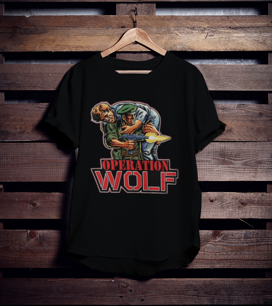 Operation Wolf Arcade Game Cover Art Soldier Carrying Comrade T-Shirt