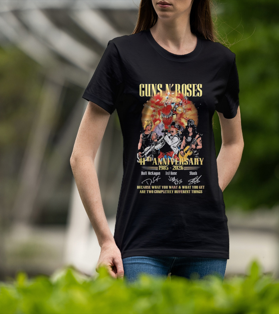 Guns N' Roses 41st Anniversary 1985 2026 Duff McKagan Axl Rose Slash Signatures T-Shirt
