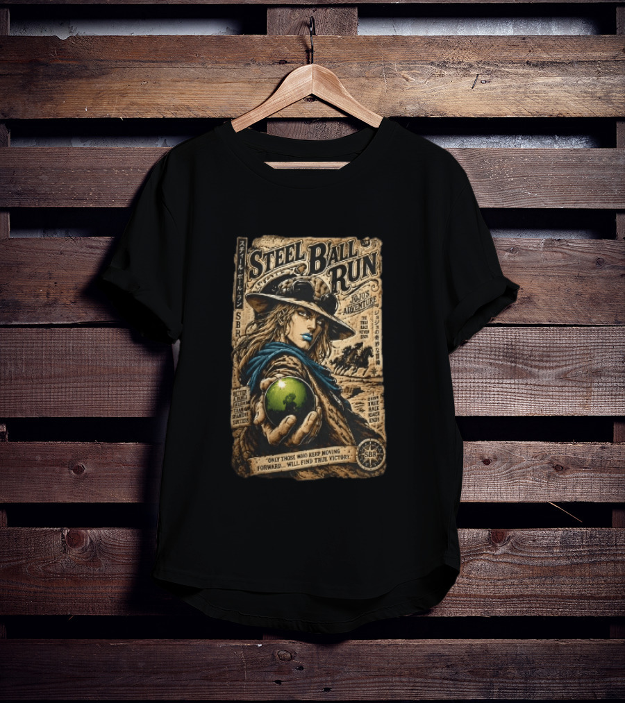 Steel Ball Run Jojo's Adventure Gyro Zeppeli Holding Steel Ball Desert Motif SBR True Man's World Ends Victory T-Shirt