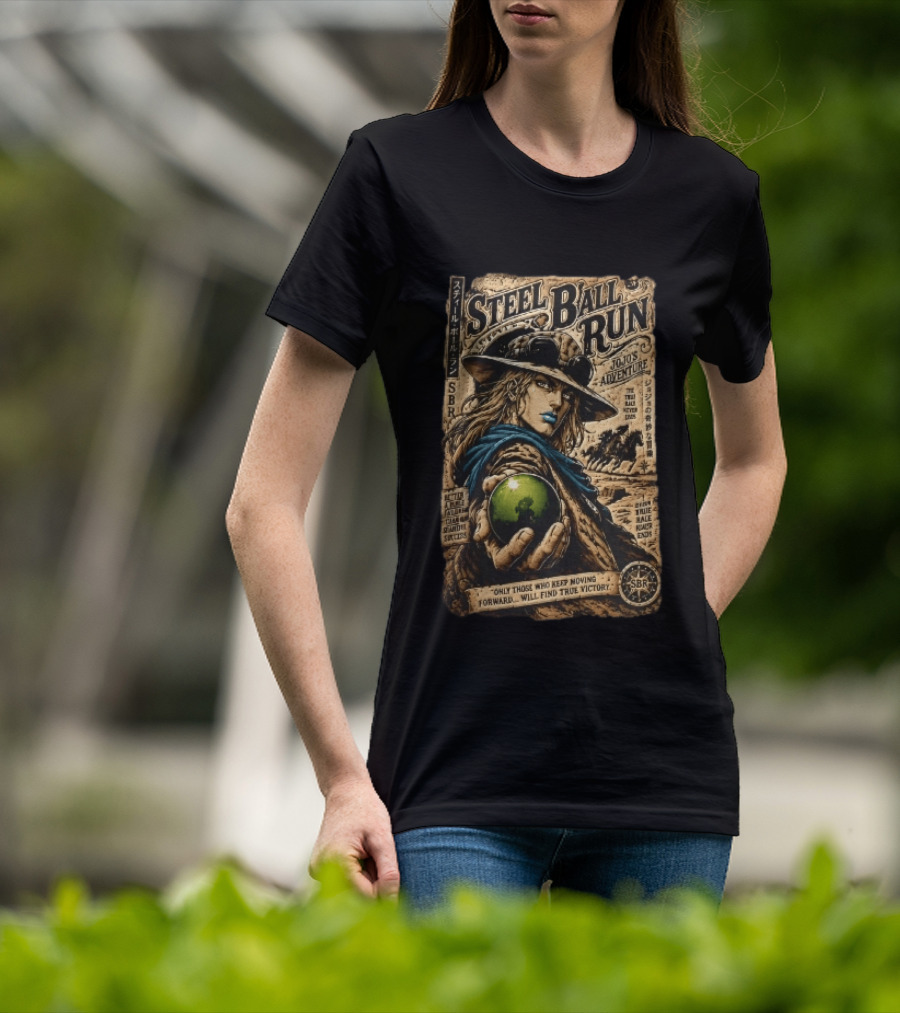 Steel Ball Run Jojo's Adventure Gyro Zeppeli Holding Steel Ball Desert Motif SBR True Man's World Ends Victory T-Shirt