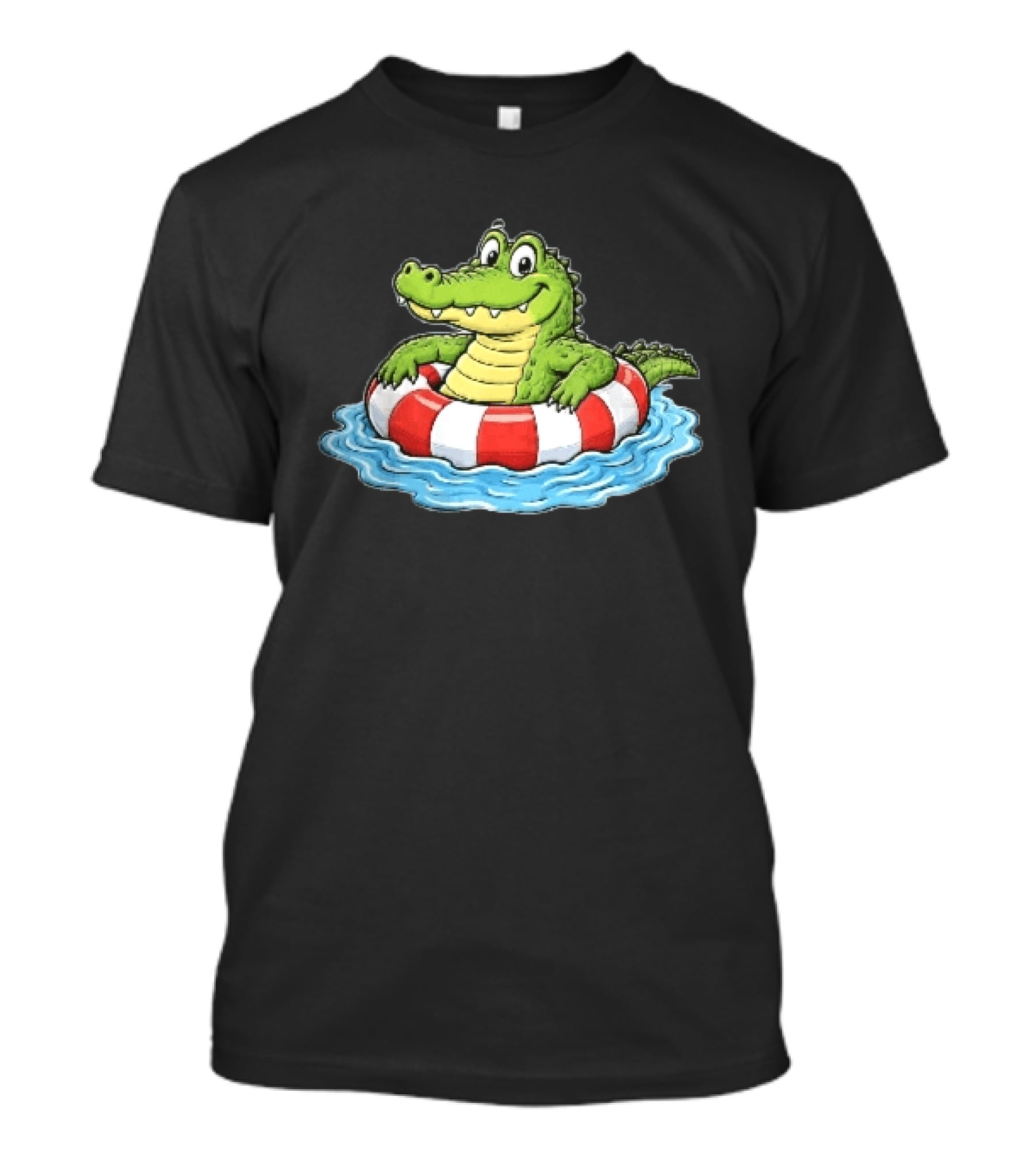 Cartoon Crocodile Relaxing In Red And White Life Buoy On Water T-Shirt