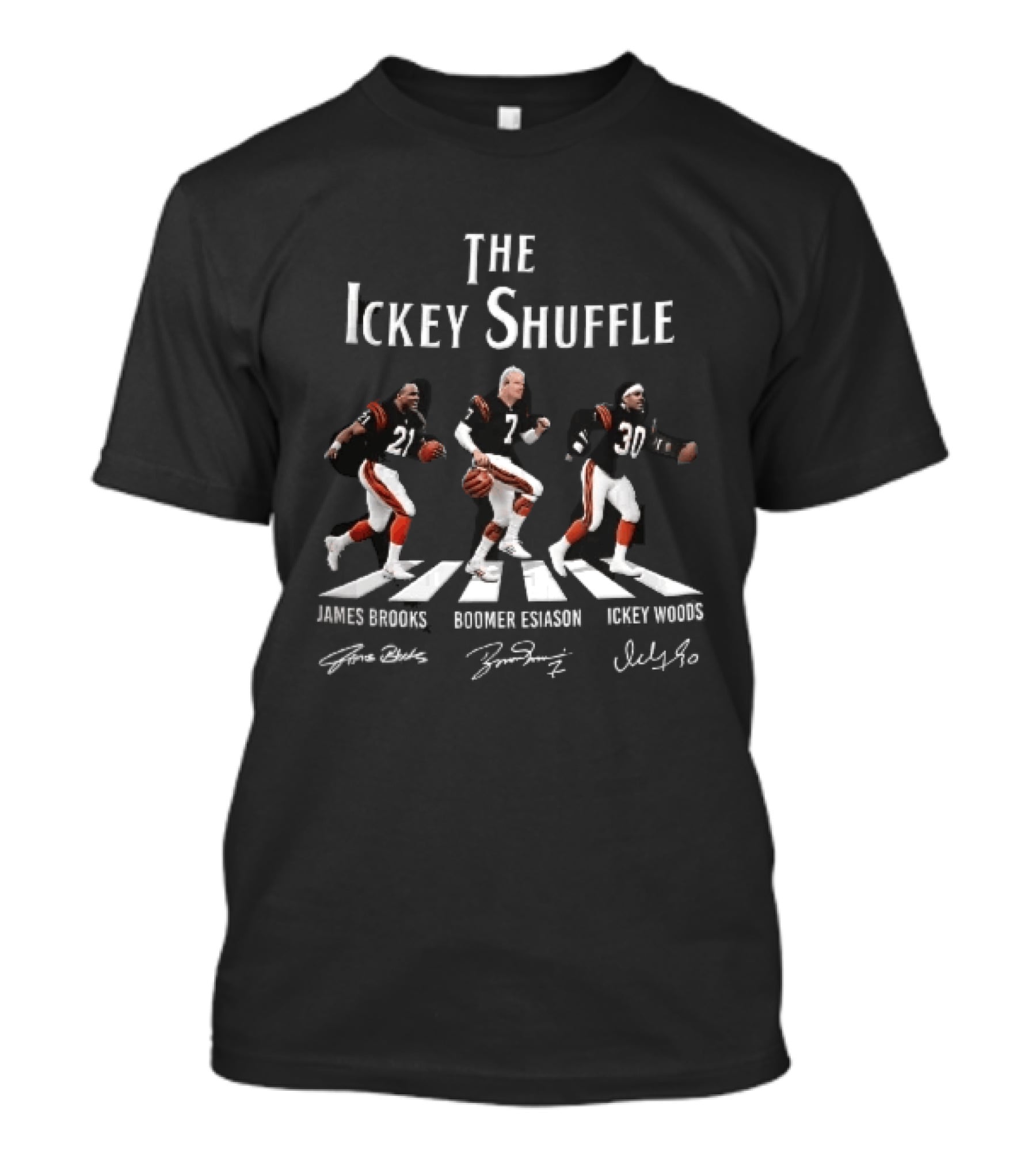 Cincinnati Bengals The Ickey Shuffle James Brooks Boomer Esiason Woods Players Signatures T-Shirt