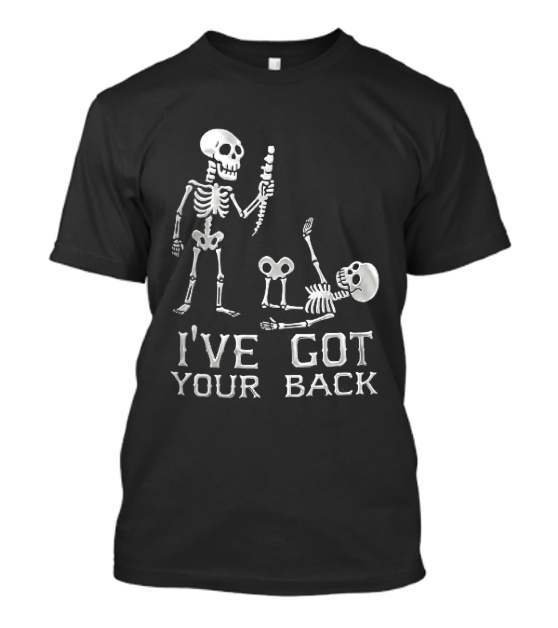 I've Got Your Back Skeleton Humor Holding Spine Over Fallen Body T-Shirt
