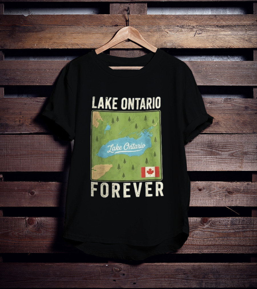 Lake Ontario Forever Distressed Map With Canadian Flag And Pine Trees T-Shirt
