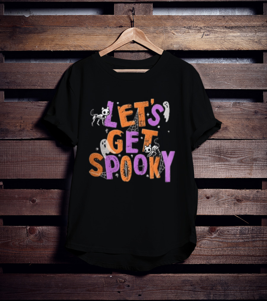 Let's Get Spooky Skeleton Cats Ghosts Spiderwebs Halloween T-Shirt