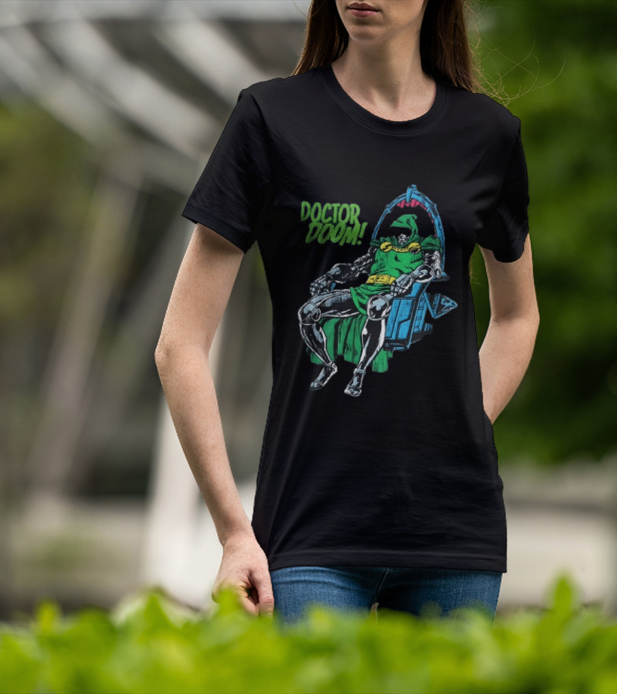 Doctor Doom Seated On Throne Distressed Comic T-Shirt