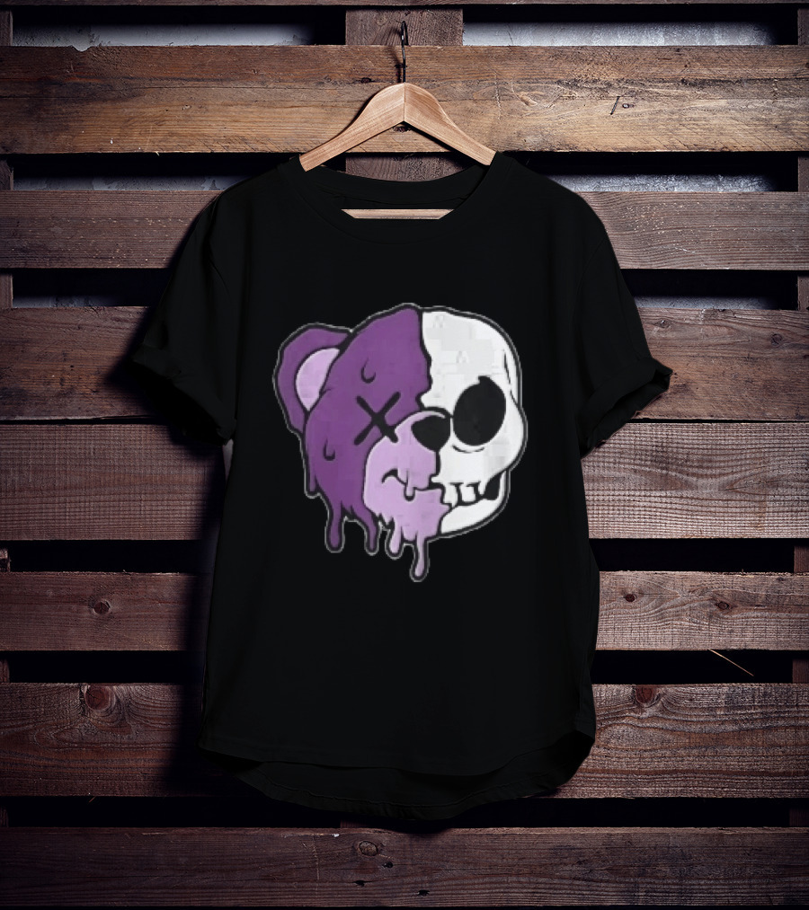 Dripping Purple Teddy Bear Skull Split Face Cartoon T-Shirt