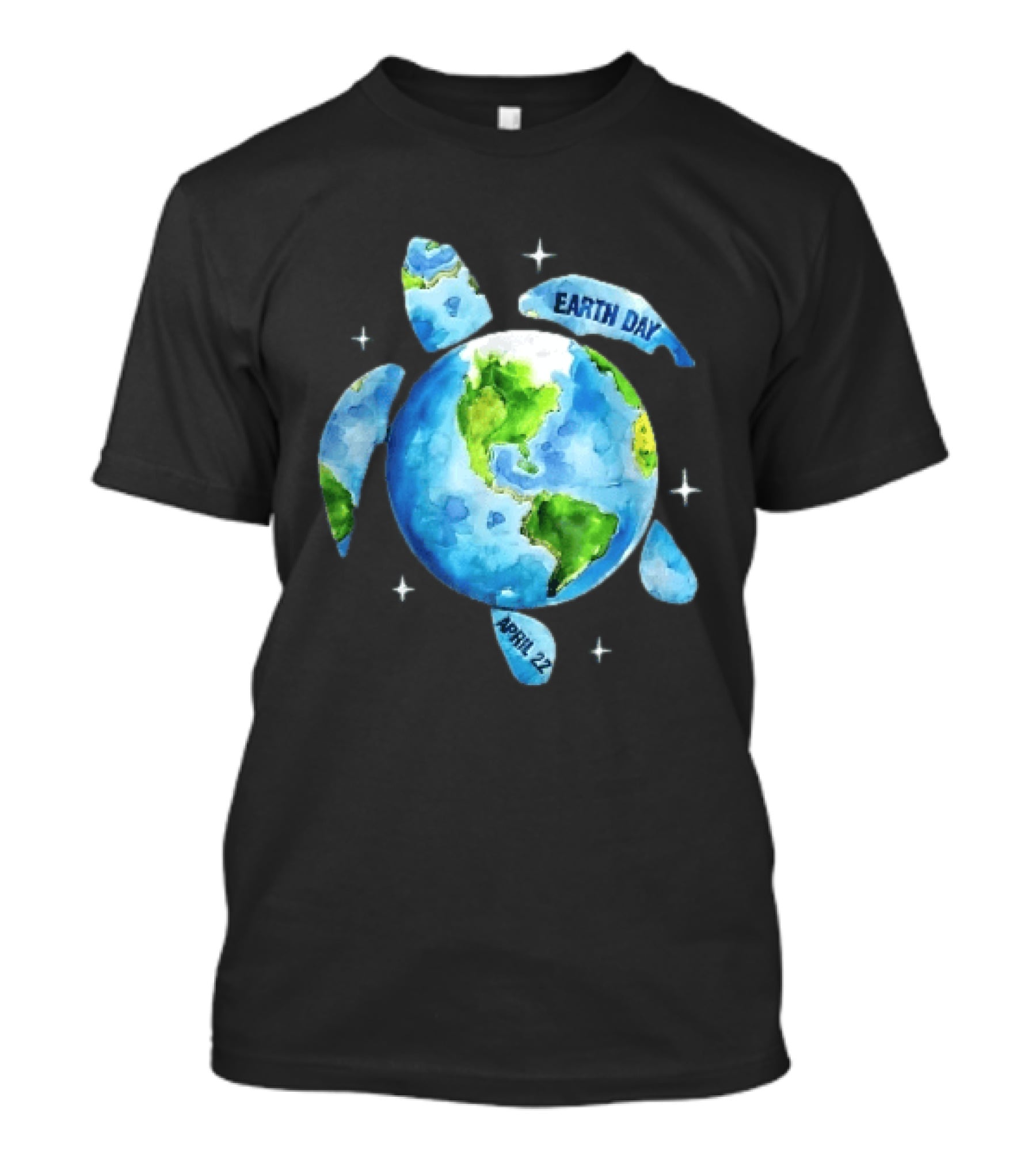 Earth Day April 22 Watercolor Globe Sea Turtle Outer Space T-Shirt