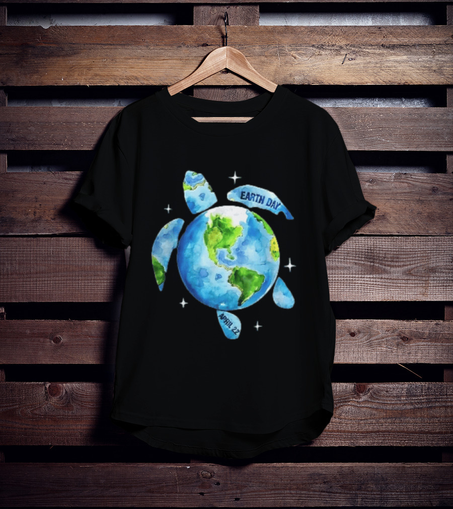 Earth Day April 22 Watercolor Globe Sea Turtle Outer Space T-Shirt