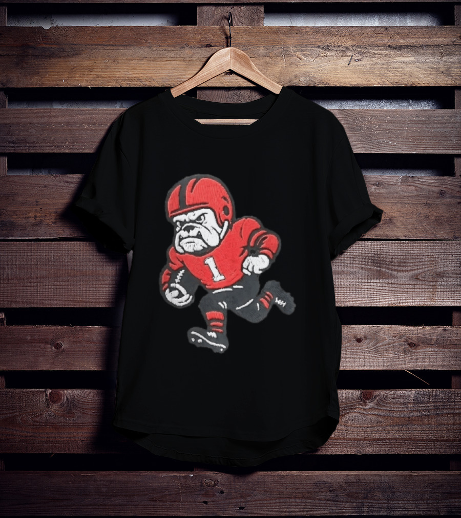 Georgia Bulldogs NCAA Cartoon Running Football Player Red Helmet Jersey Number 1 T-Shirt