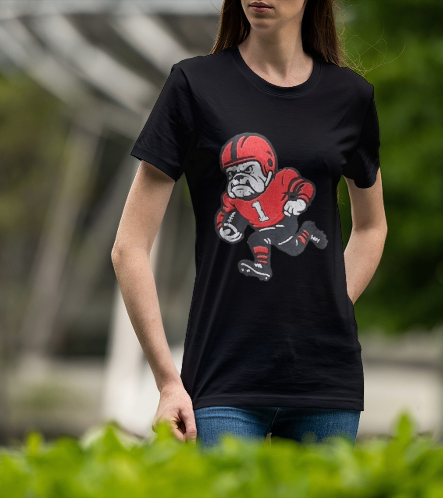 Georgia Bulldogs NCAA Cartoon Running Football Player Red Helmet Jersey Number 1 T-Shirt