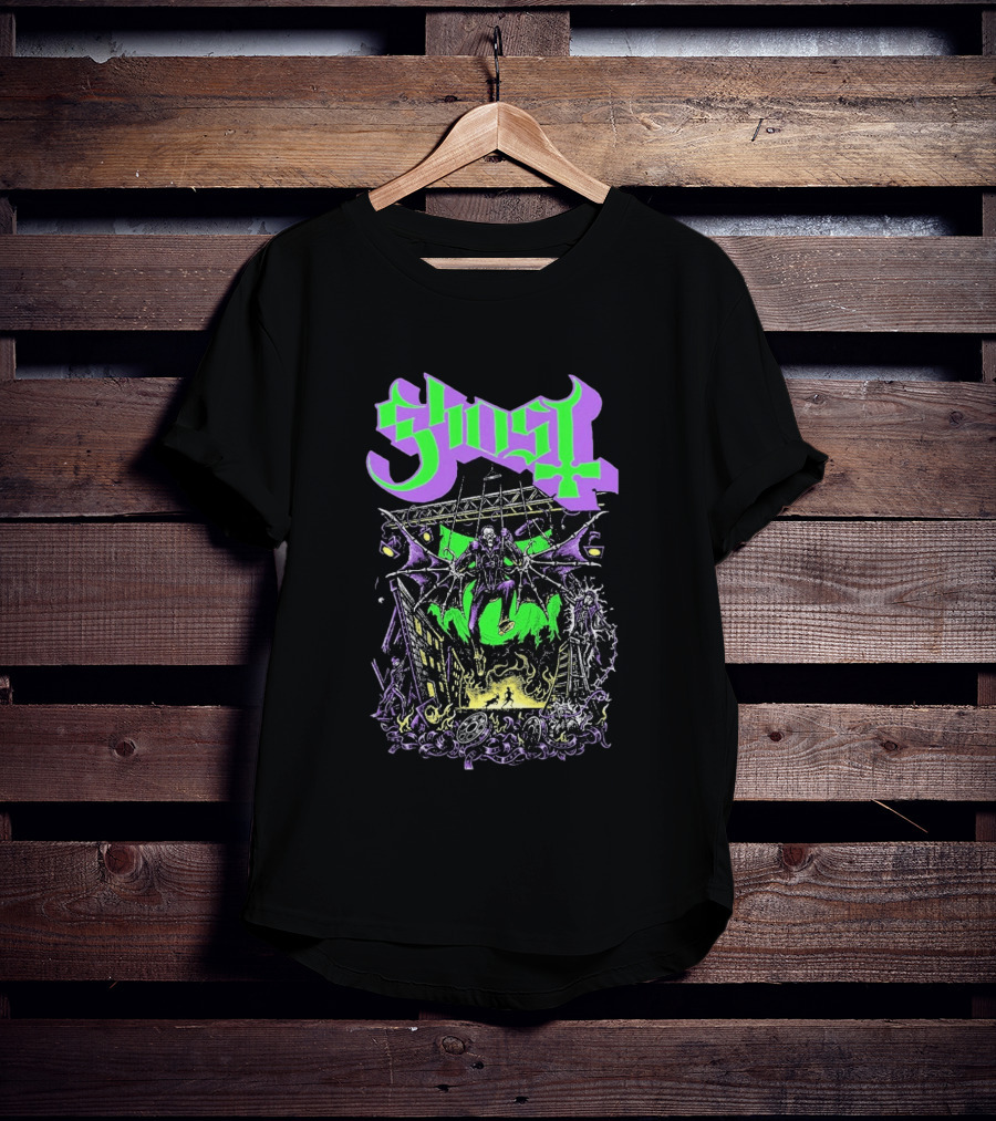 Ghost 2 Big To Rig Cursed Production Artwork With Bat Wings And Fire Scene T-Shirt