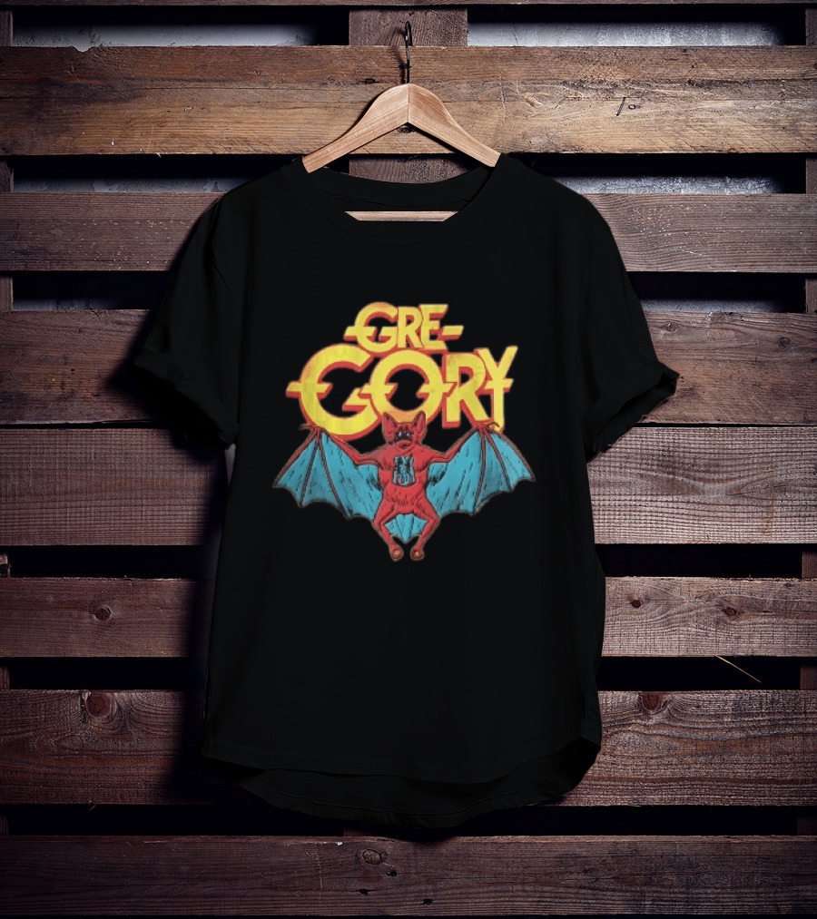 Gre Gory Screeching Red Bat Blue Wings Cartoon T-Shirt