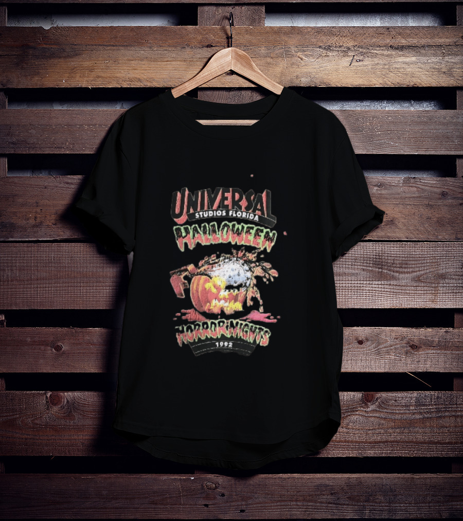 Universal Studios Florida Halloween Horror Nights 1992 Chainsaw Flaming Jack O Lantern T-Shirt