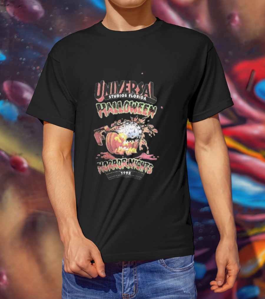Universal Studios Florida Halloween Horror Nights 1992 Chainsaw Flaming Jack O Lantern T-Shirt