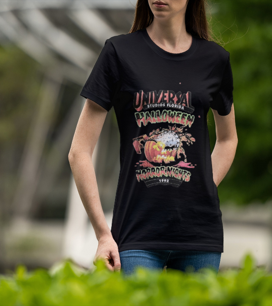 Universal Studios Florida Halloween Horror Nights 1992 Chainsaw Flaming Jack O Lantern T-Shirt