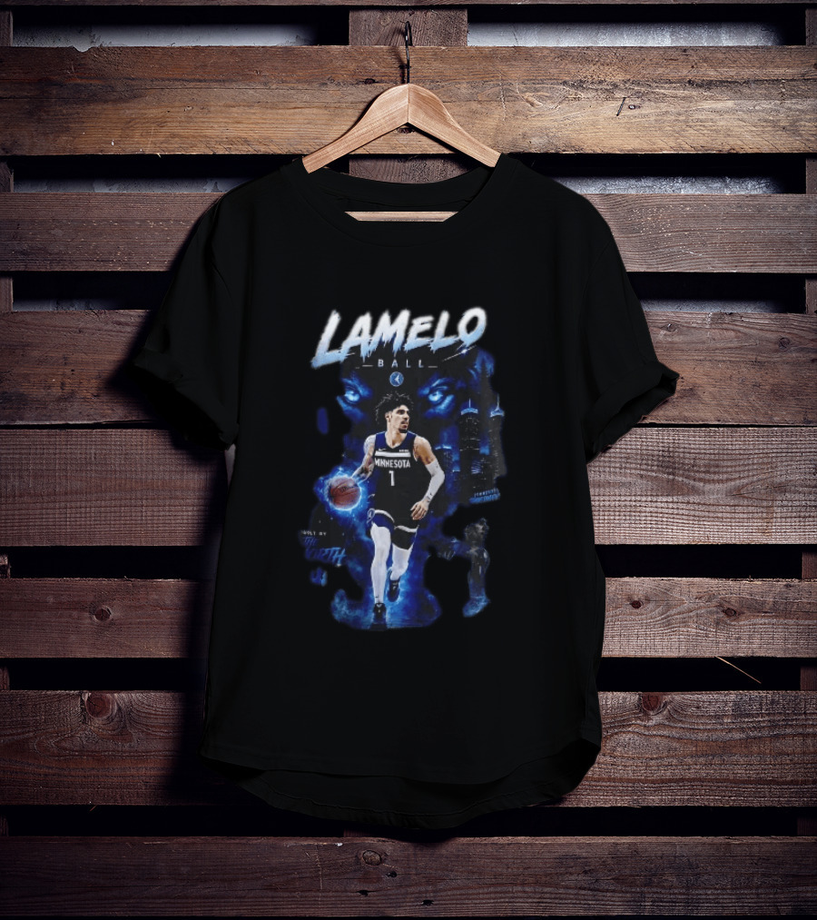Minnesota Timberwolves Built By The North Lamelo Ball Dribbling Glowing Eyes Skyline T-Shirt