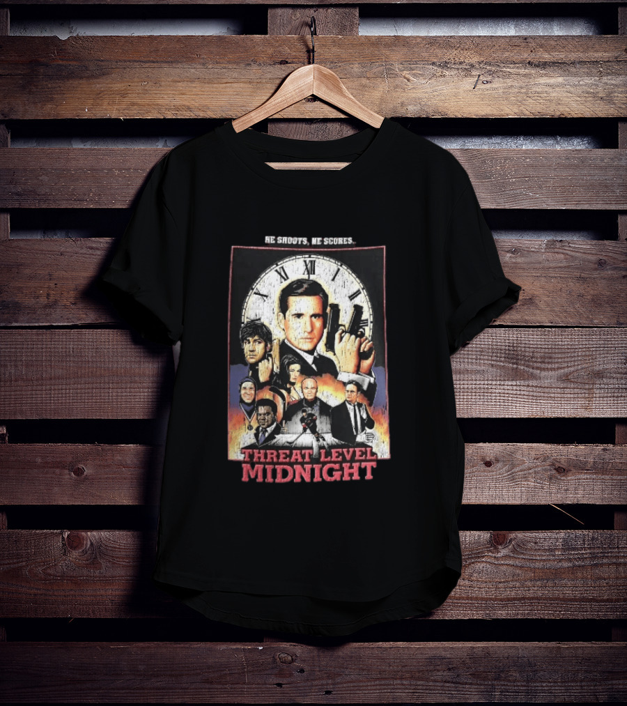 He Shoots He Scores Threat Level Midnight Movie Characters Collage Distressed T-Shirt