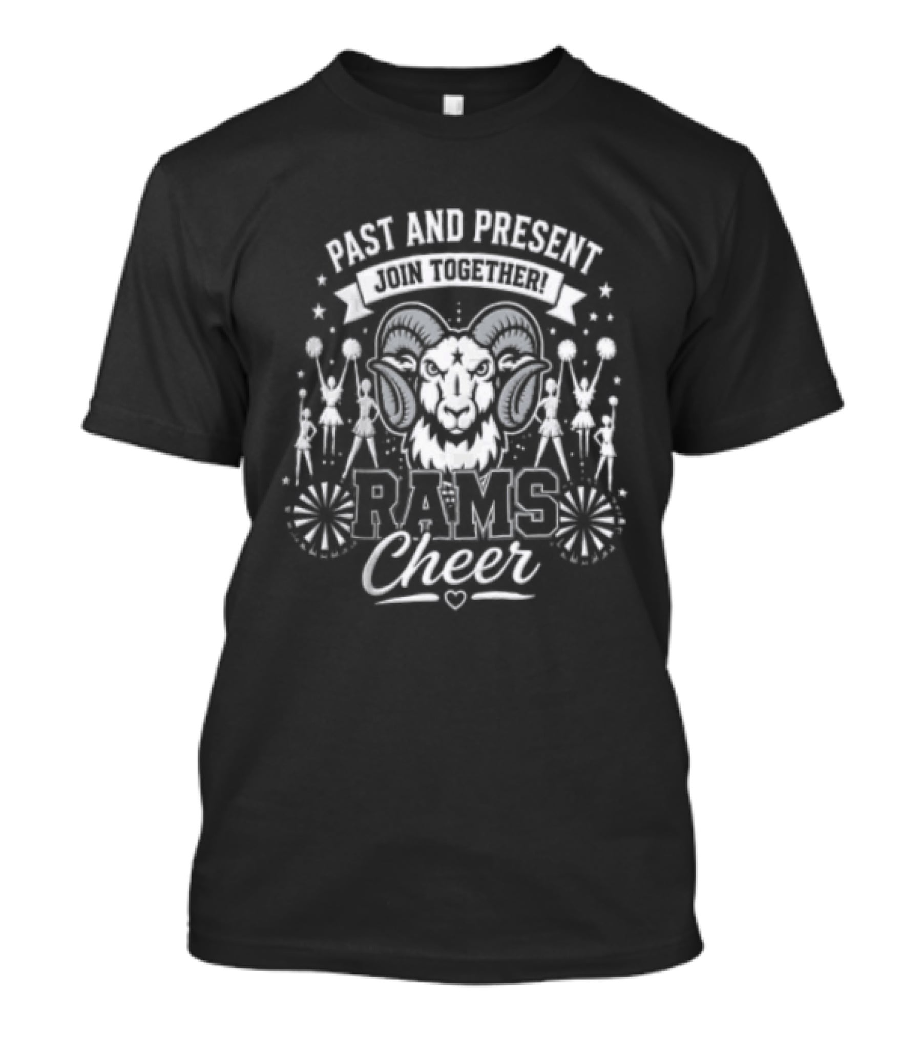 Past And Present Join Together Rams Cheer Pom Poms And Stars T-Shirt