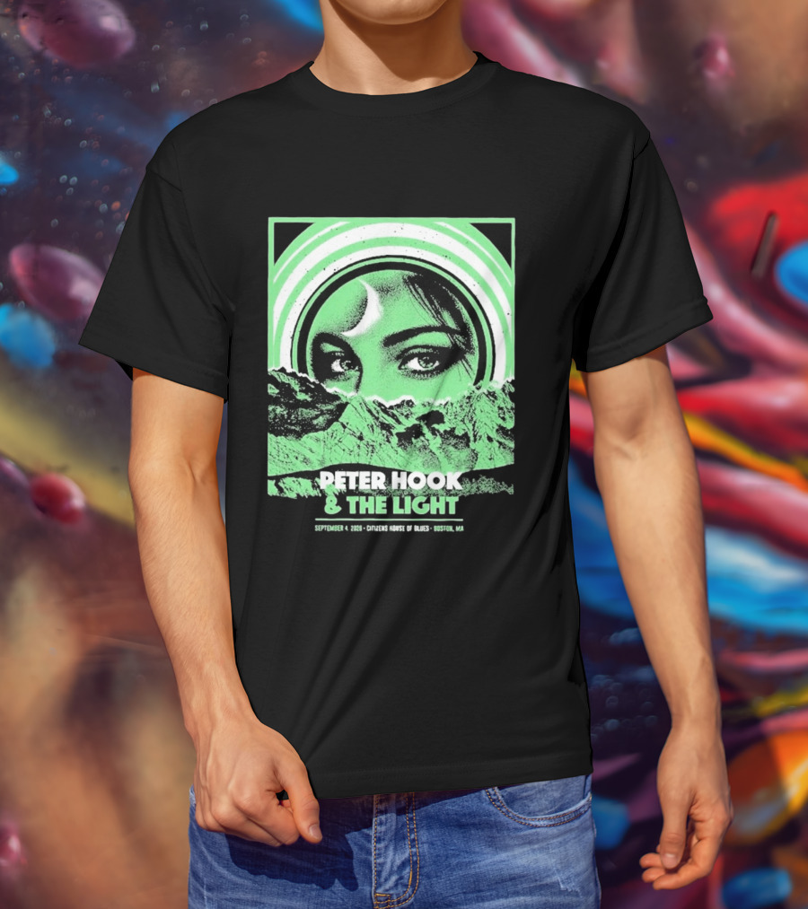 Peter Hook And The Light Boston MA Citizens House Of Blues September 4 2026 Event Crescent Moon Woman's Eyes Green Mountains T-Shirt