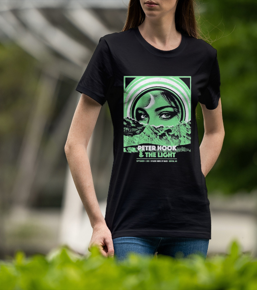 Peter Hook And The Light Boston MA Citizens House Of Blues September 4 2026 Event Crescent Moon Woman's Eyes Green Mountains T-Shirt