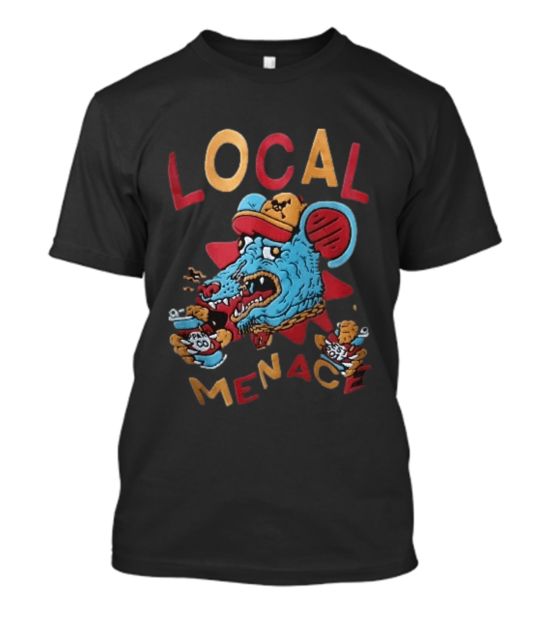 Local Menace Cartoon Snarling Blue Rat Baseball Cap Gold Chain Ppar Co Est 2017 T-Shirt