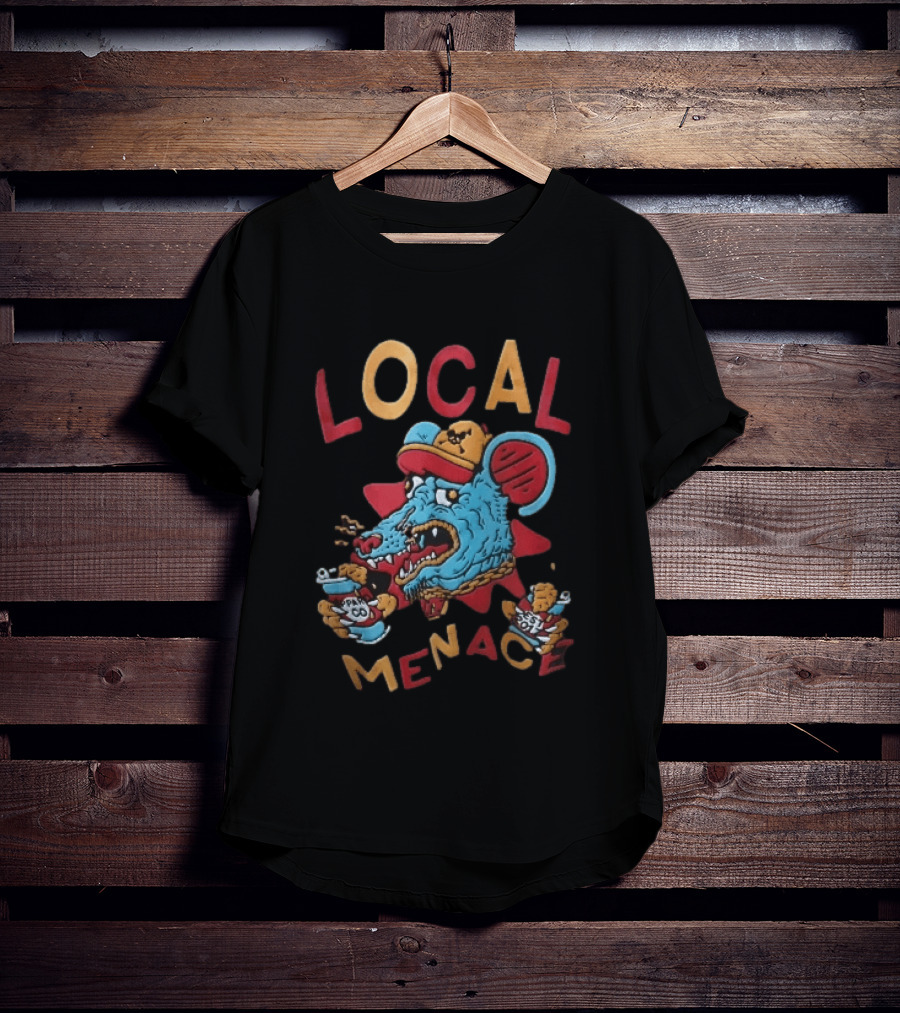 Local Menace Cartoon Snarling Blue Rat Baseball Cap Gold Chain Ppar Co Est 2017 T-Shirt