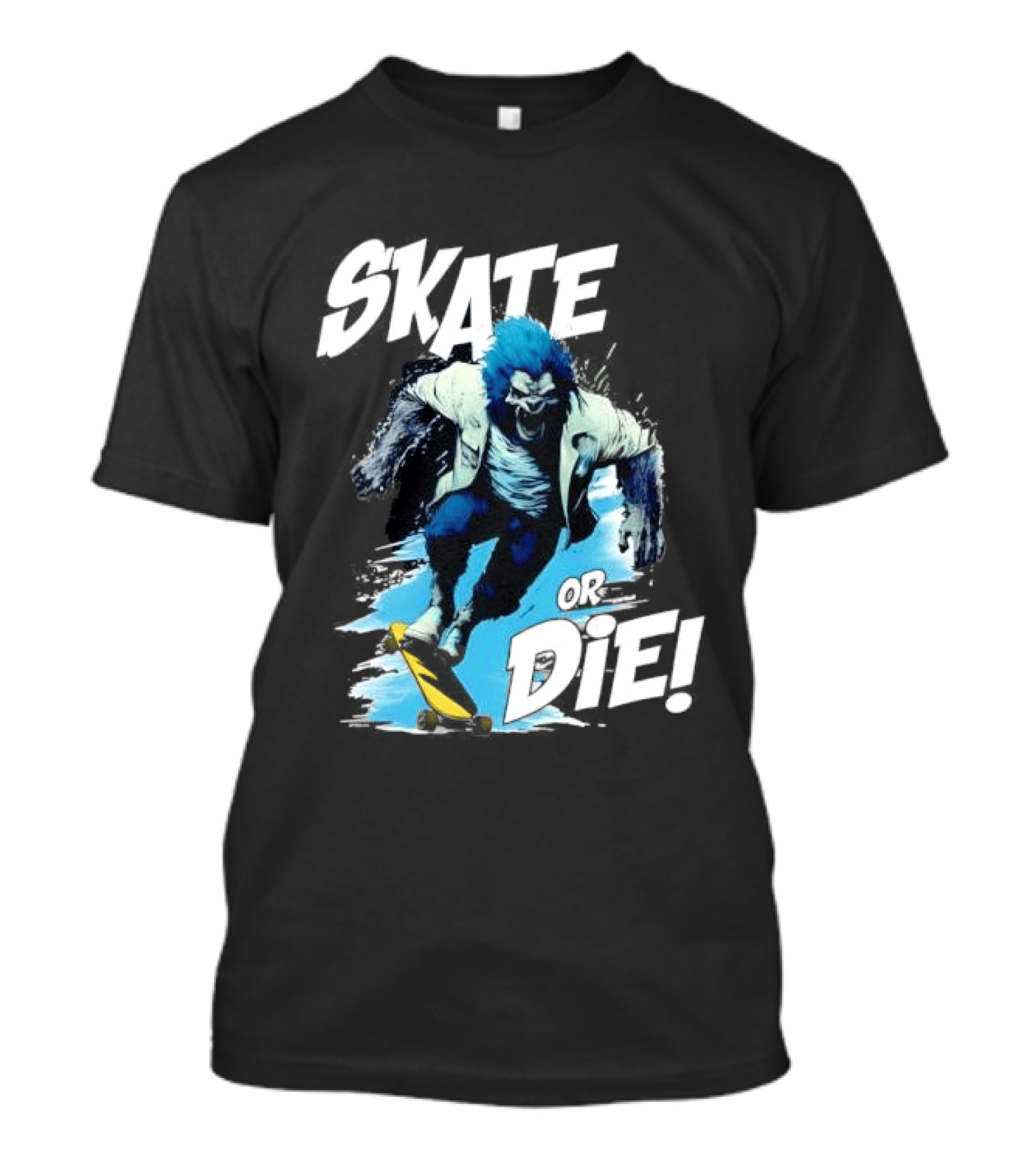 Skate Or Die Wolfy Classic Blue Werewolf Skateboarding T-Shirt