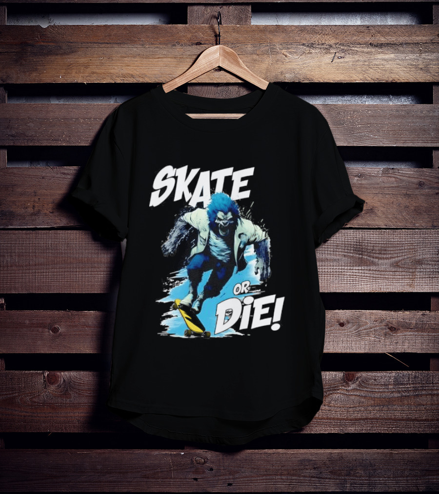Skate Or Die Wolfy Classic Blue Werewolf Skateboarding T-Shirt