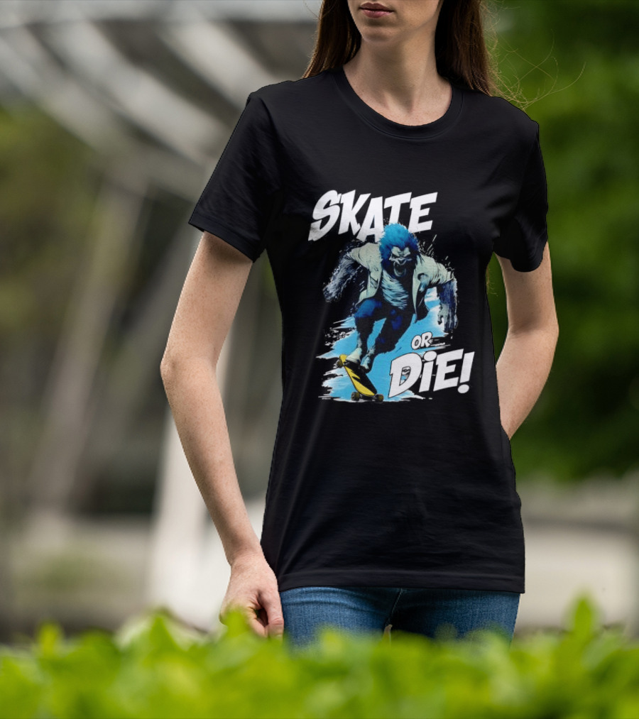 Skate Or Die Wolfy Classic Blue Werewolf Skateboarding T-Shirt