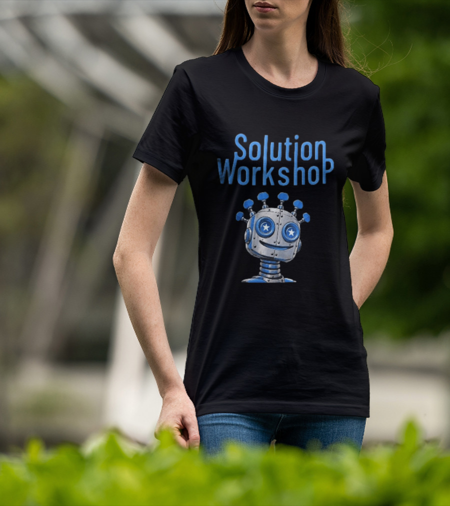 Solution Workshop Cartoon Metallic Robot Head With Star Eyes And Guitar Tuning Pegs T-Shirt