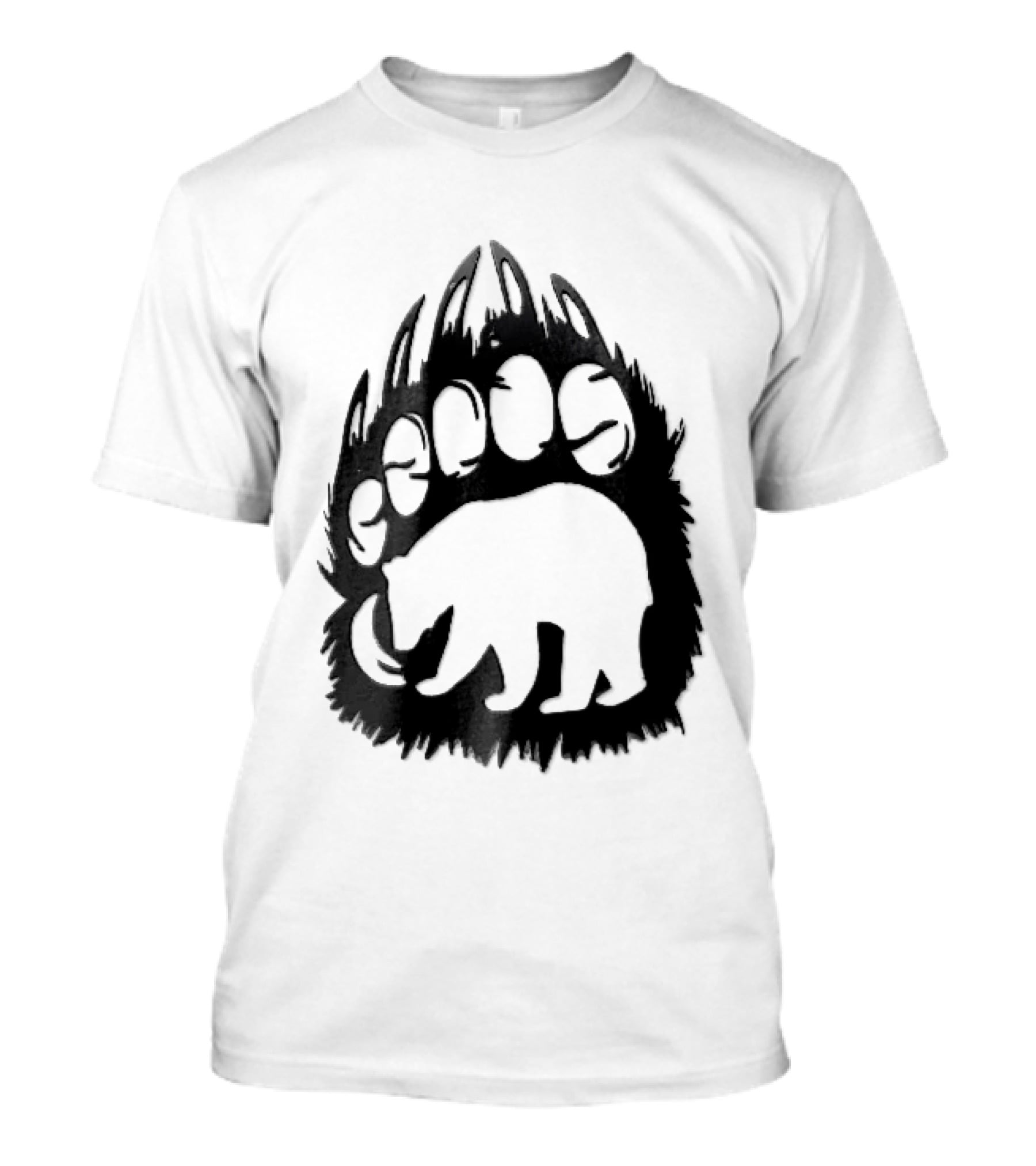 Black Sharp Clawed Grizzly Bear Paw Walking Silhouette Animal Print T-Shirt