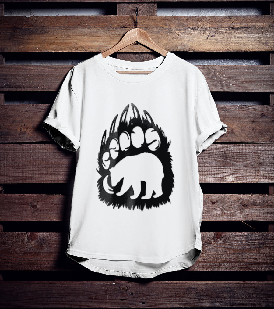 Black Sharp Clawed Grizzly Bear Paw Walking Silhouette Animal Print T-Shirt