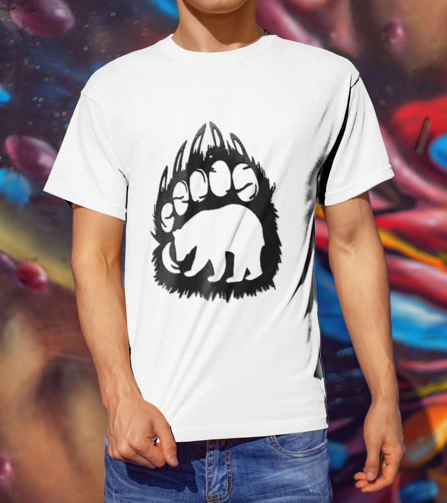 Black Sharp Clawed Grizzly Bear Paw Walking Silhouette Animal Print T-Shirt