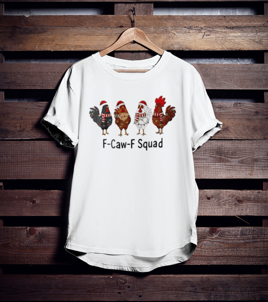 F Caw F Squad Four Chickens Santa Hats Christmas Lights Scarf Accessories T-Shirt