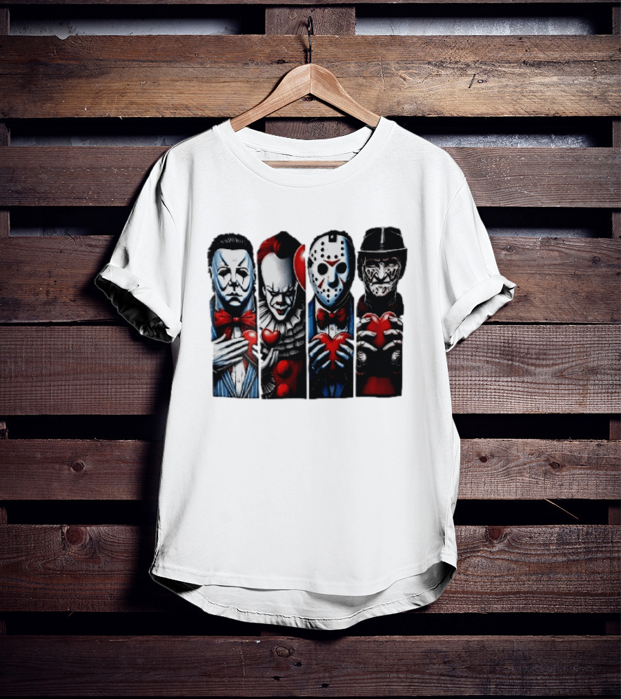 Classic Horror Villains With Red Valentine Hearts T-Shirt