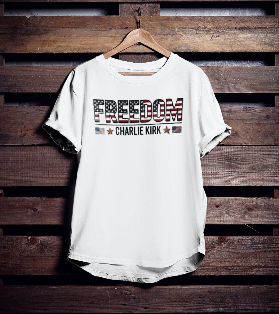 Freedom Charlie Kirk American Flag Bronze Stars T-Shirt