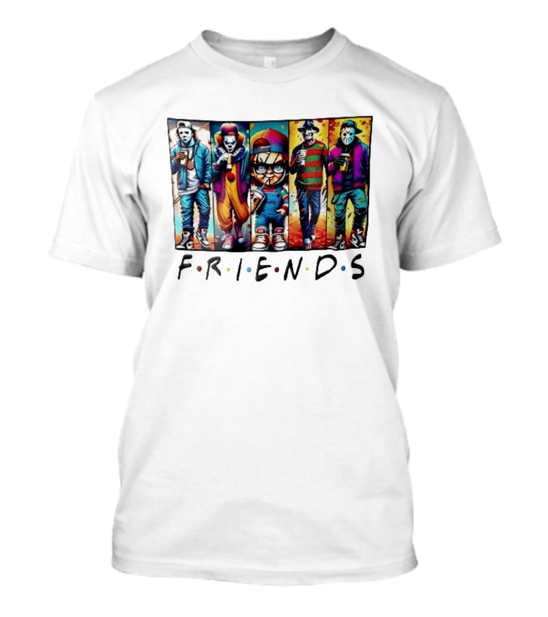 Friends TV Show Horror Movie Characters Coffee Cartoon T-Shirt
