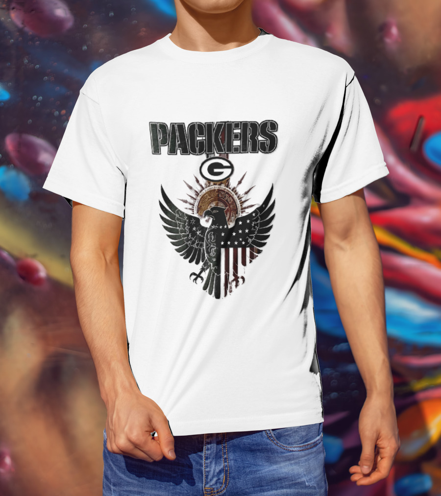 Packers Green Bay Eagle American Flag Aztec Sun T-Shirt