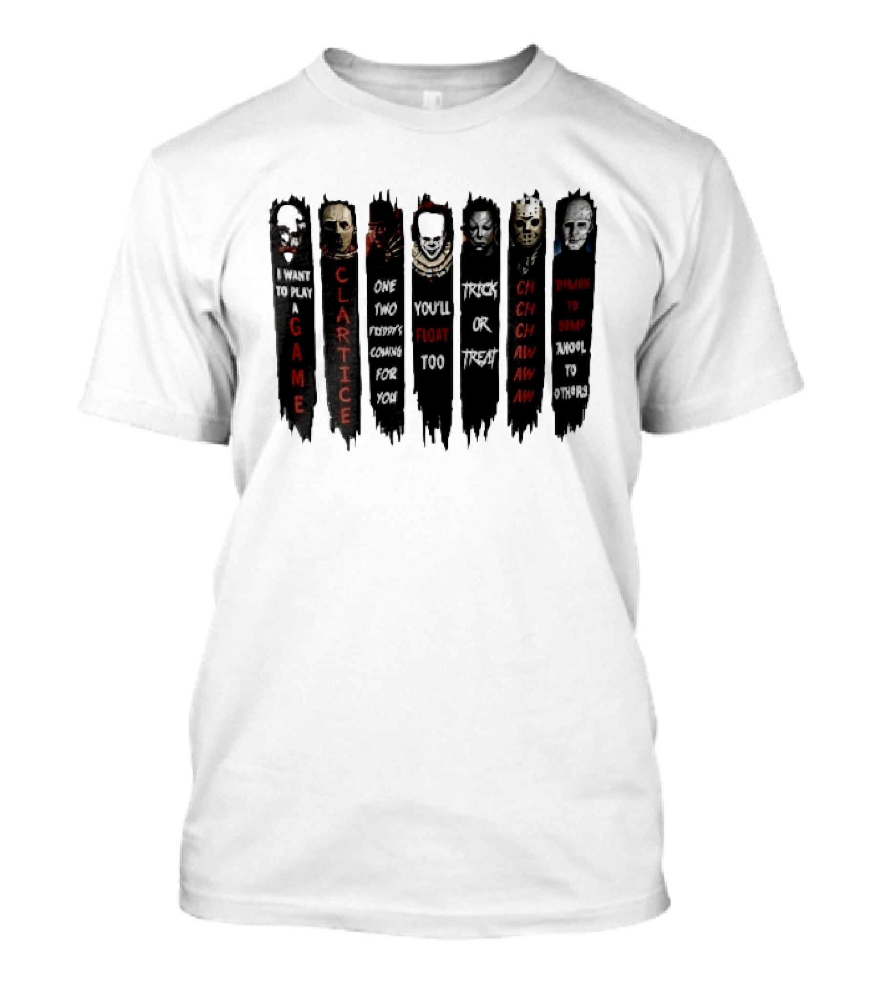 I Want To Play A Game Clarice You'll Float Too Trick Or Treat Horror Movie Villains Banners T-Shirt