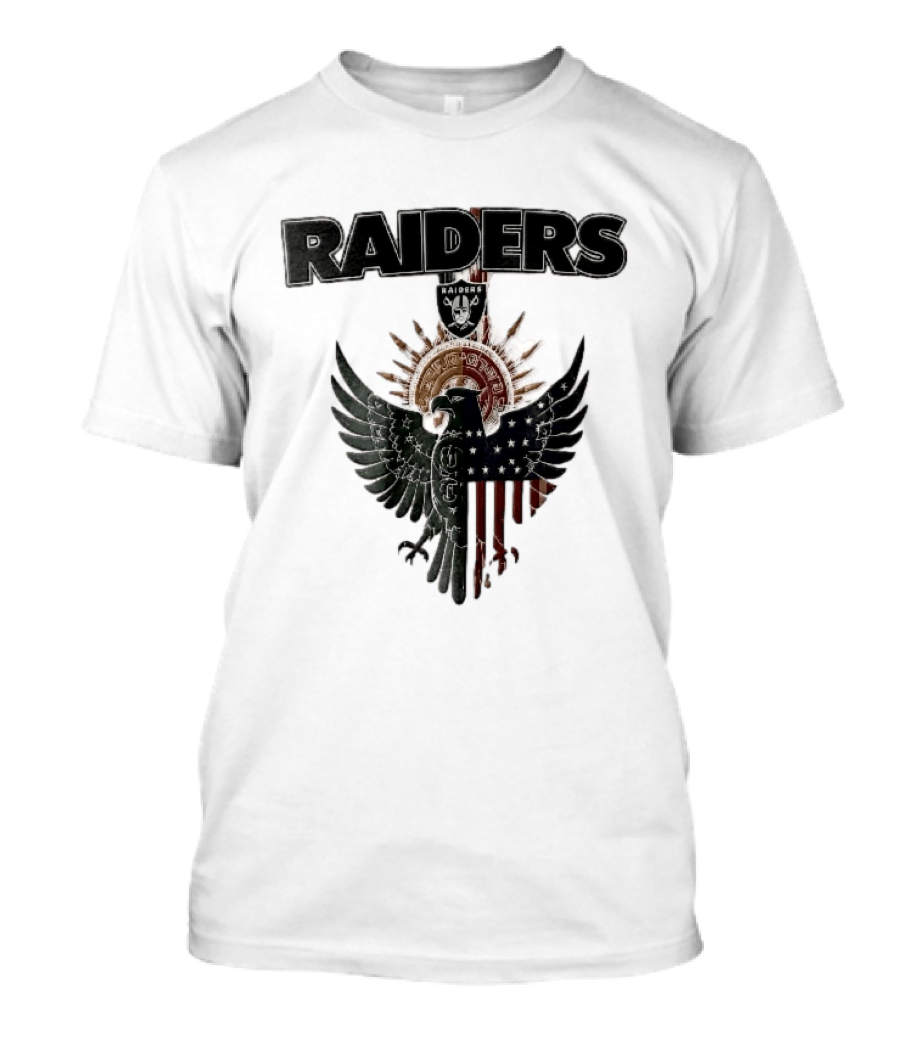 Las Vegas Raiders Mexican American Flag Split Aztec Eagle T-Shirt
