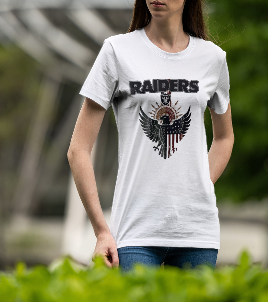 Las Vegas Raiders Mexican American Flag Split Aztec Eagle T-Shirt
