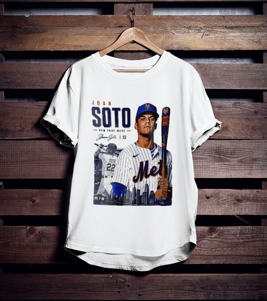 Juan Soto New York Mets MLB 22 Player Batting Skyline Collage T-Shirt