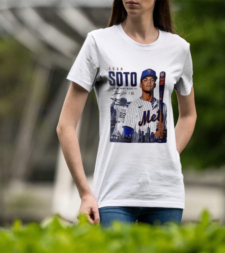 Juan Soto New York Mets MLB 22 Player Batting Skyline Collage T-Shirt